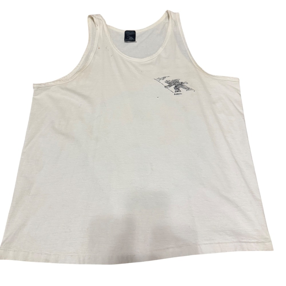 Vintage‎ 1988 Gotcha Sportswear Shark Peace Sign Tank Top White Mens Large USA